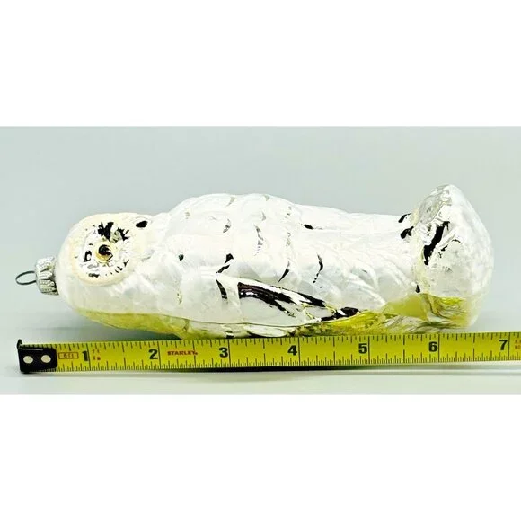 Snowy Owl Vintage Christmas Ornament West Germany Blown Glass White Silver 6 in - Picture 8 of 8